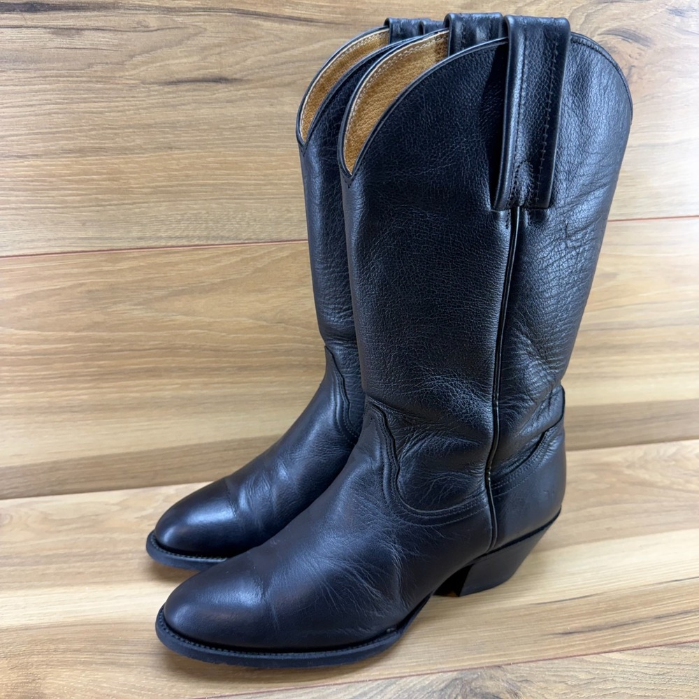 FRYE Vintage Billy Western Boot Womens 7 B Black Leather Mid Calf USA Made 8256 - Picture 3 of 12